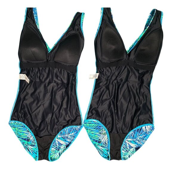 2 LL Bean One-Piece Swimsuit 8 Long Tropical Palm Slimming Shaping Surplice Tall - Picture 3 of 11